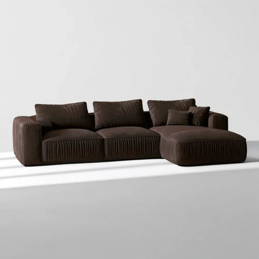 Ciemnobrązowa sofa narożna 3-osobowa z prawostronnym szezlongiem, 300 × 170 × 75 cm