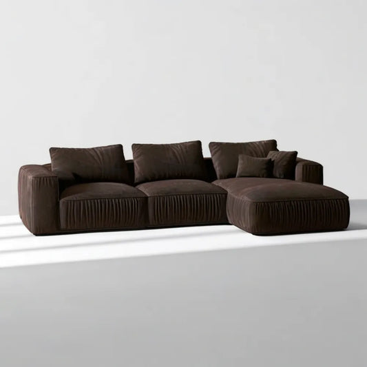 Ciemnobrązowa sofa narożna 3-osobowa z prawostronnym szezlongiem, 300 × 170 × 75 cm