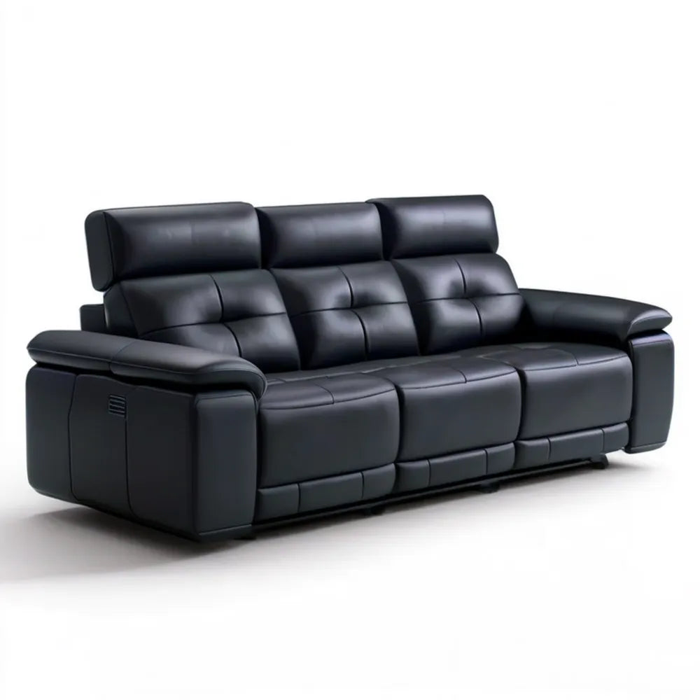 Czarna sofa 3-osobowa ze skóry syntetycznej PU, 210 x 95 x 102 cm