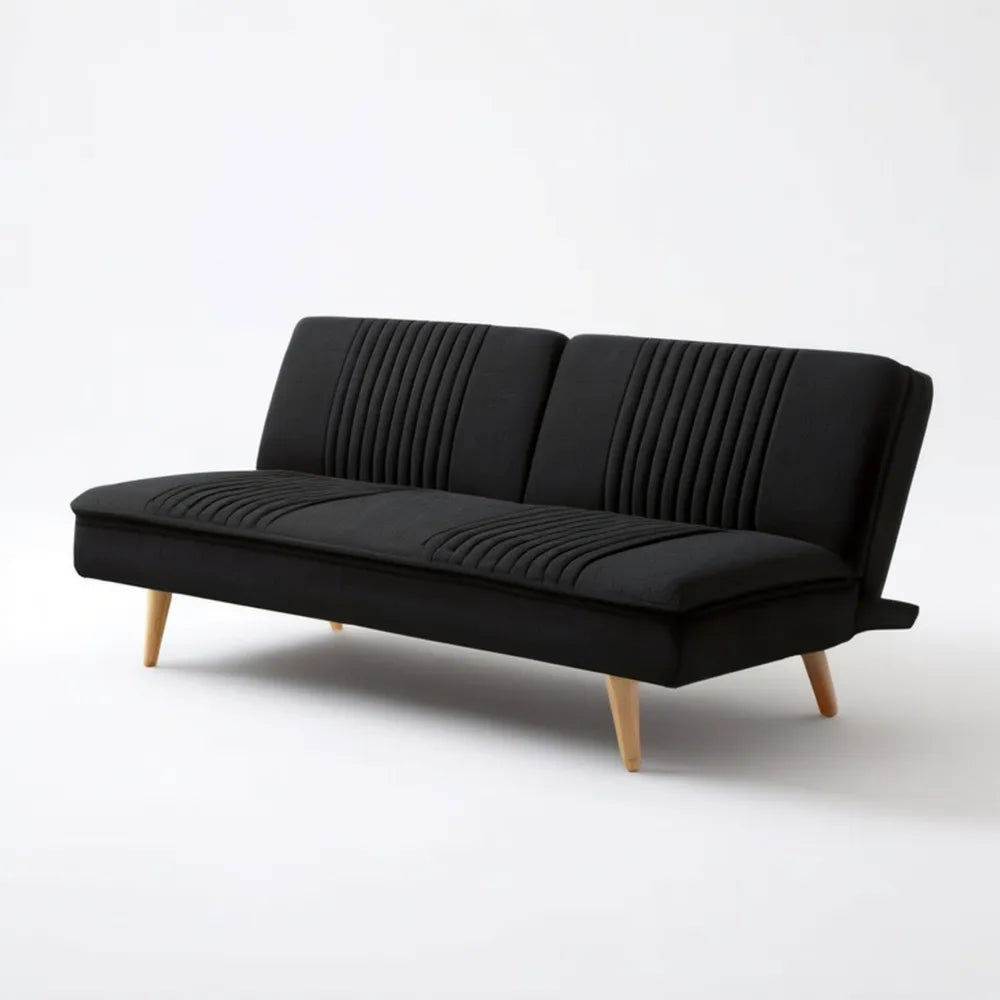 Czarna sofa rozkładana 3-osobowa z poliestru na nogach z litego drewna bukowego, 195 x 86 x 85 cm