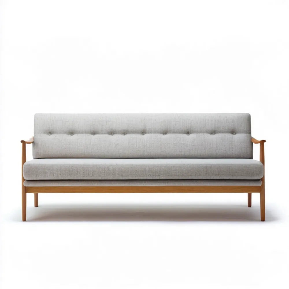 Trzyosobowa sofa skandynawska jasnoszara z ramą z litego drewna kauczukowego 180 x 75 x 80 cm