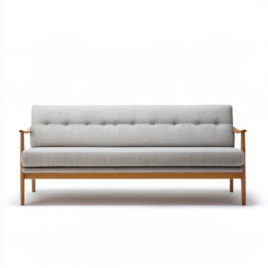 Trzyosobowa sofa skandynawska jasnoszara z ramą z litego drewna kauczukowego 180 x 75 x 80 cm
