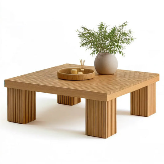 Kwadratowy stolik kawowy z MDF w okleinie dębowej, naturalny dąb, 100 x 100 x 45 cm