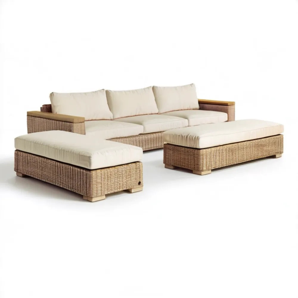 Modułowy zestaw wypoczynkowy z technorattanu Naturalny Brąz/Kremowy/Jasny Brąz 280 × 175 × 72 cm