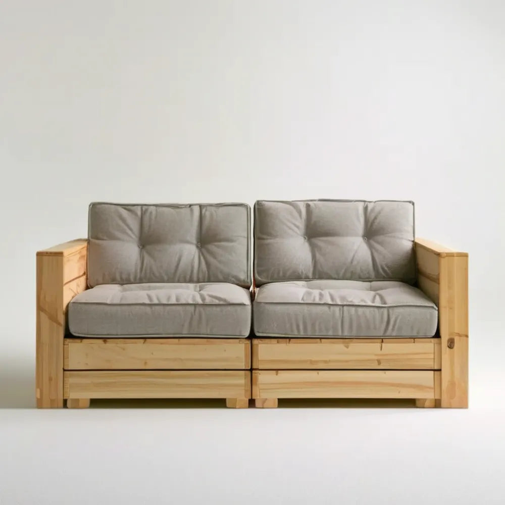Dwuosobowa sofa ogrodowa z litego drewna sosnowego Naturalny/Szary 140 x 65 x 70 cm