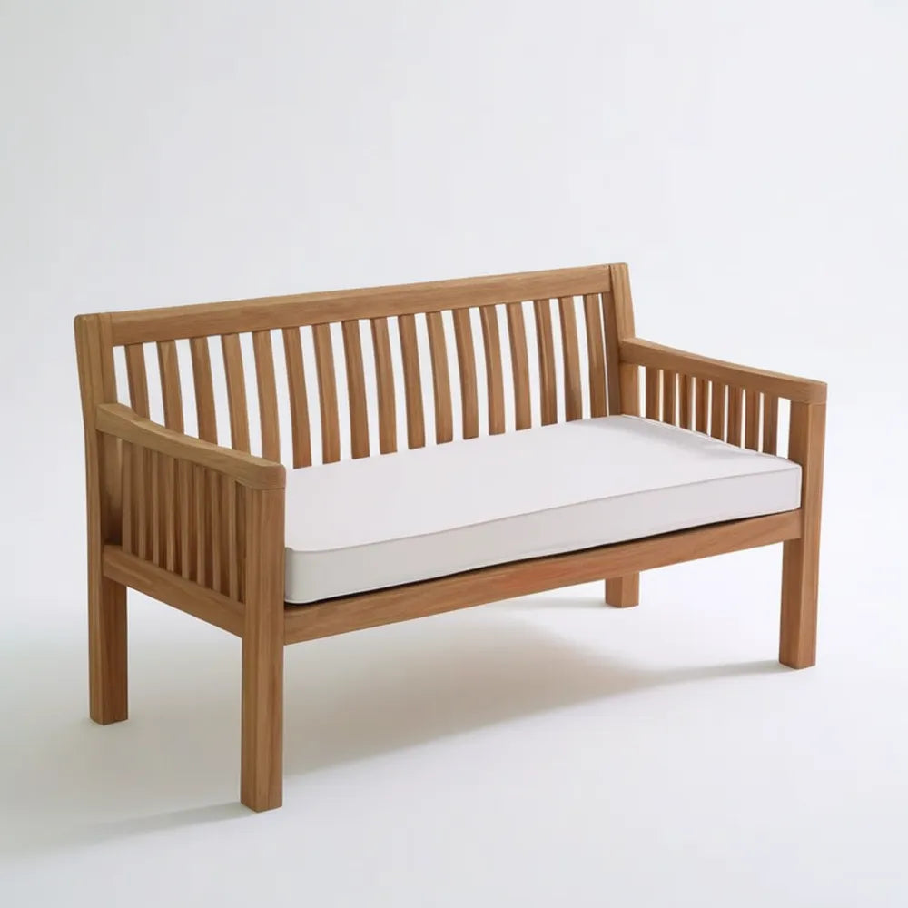 Dwuosobowa ławka ogrodowa z litego drewna akacjowego z białą poduszką, 120 × 65 × 85 cm