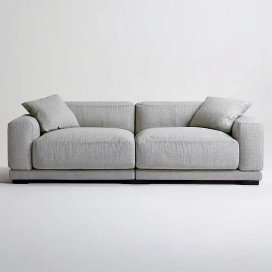 Jasnoszara sofa dwuosobowa z poduszkami 220 x 100 x 78 cm