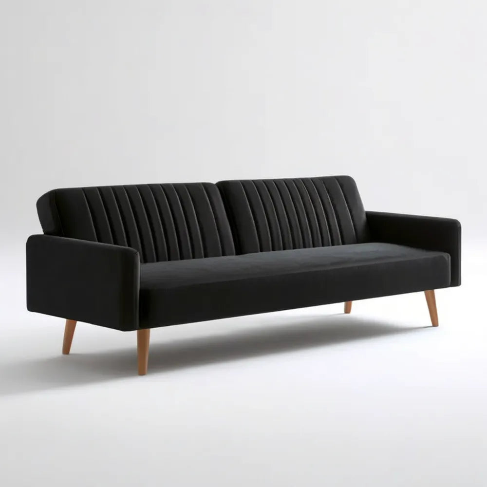 Czarna sofa 3-osobowa z poliestrową tapicerką i brązowymi nogami, 210 x 82 x 83 cm