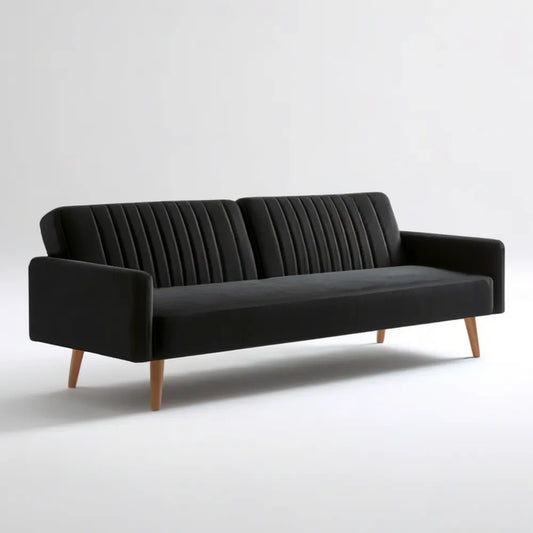 Czarna sofa 3-osobowa z poliestrową tapicerką i brązowymi nogami, 210 x 82 x 83 cm