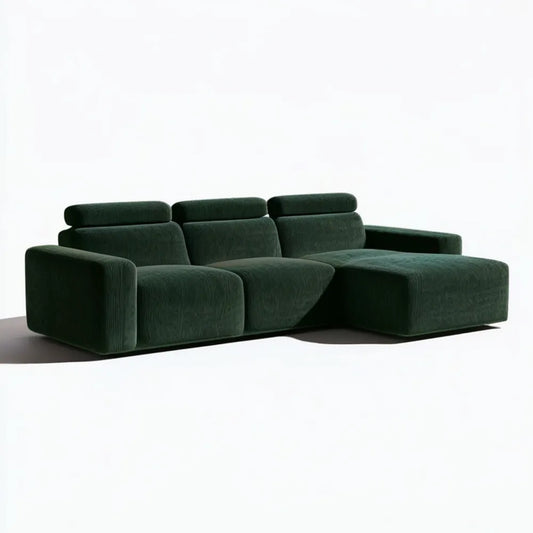 Ciemnozielona sofa narożna w kształcie L z prawostronnym szezlongiem, tapicerka poliestrowa, 280 x 165 x 85 cm