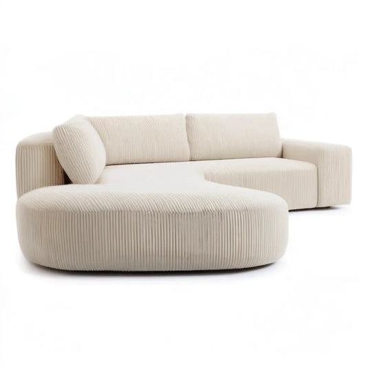 Kremowa modułowa sofa z szezlongiem z prążkowaną tapicerką 260 x 165 x 70 cm